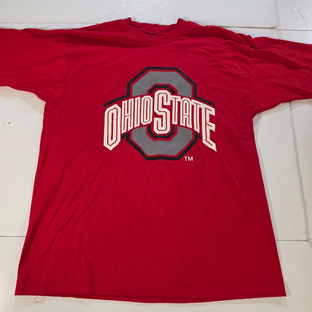 Ohio State Buckeyes T-Shirt Red XL Block O Logo NCAA Fruit of the Loom Vtg 90s